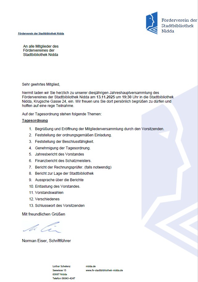 Einladung zur Mitgliederversammlung am 13.11.2025